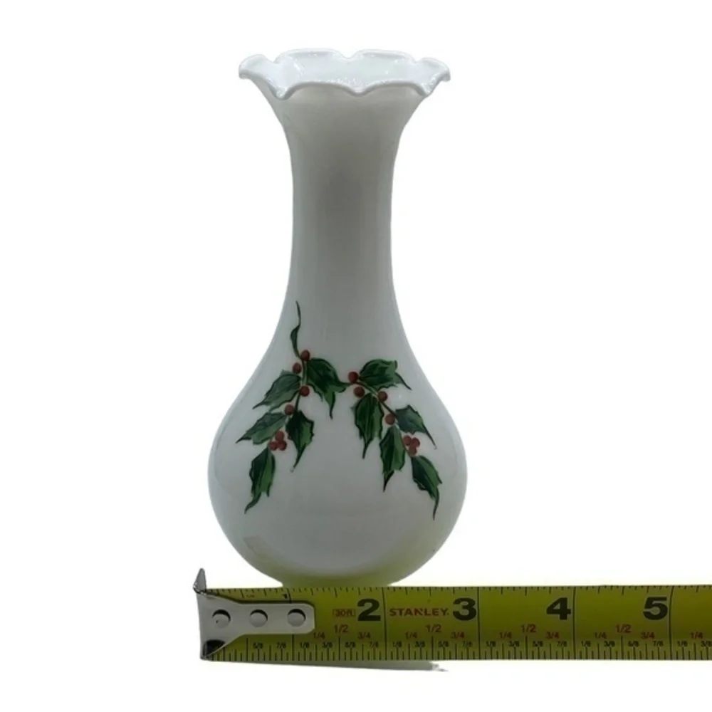 Vintage Westmoreland Glass Holiday Holly Ruffle Top Vase Handcrafted